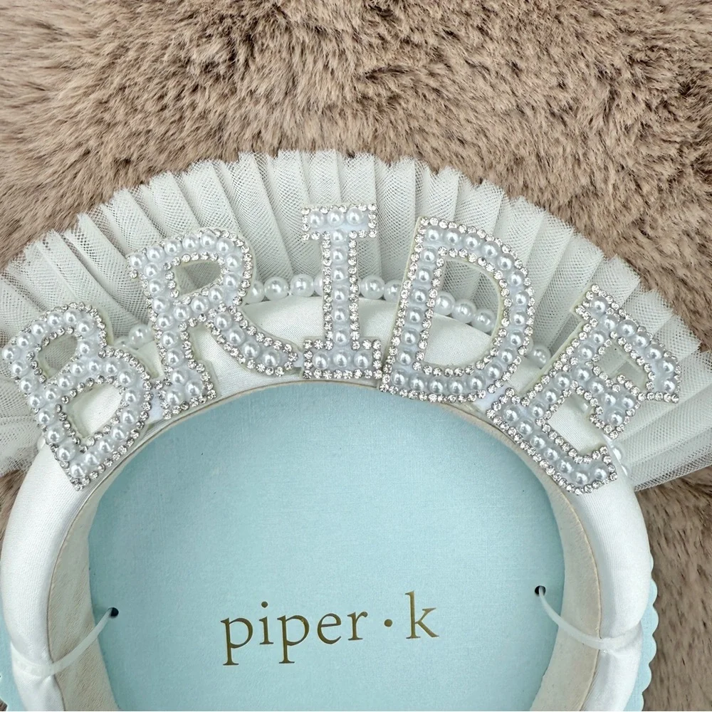 Piper K Bride Bridal Pearl Embellished Headband Tulle Rhinestones NEW with Tags